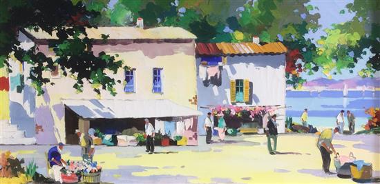 § Cecil Rochfort DOyly-John (1906-1993) Flower Market, Cote dAzur 13.4in x 27.5in